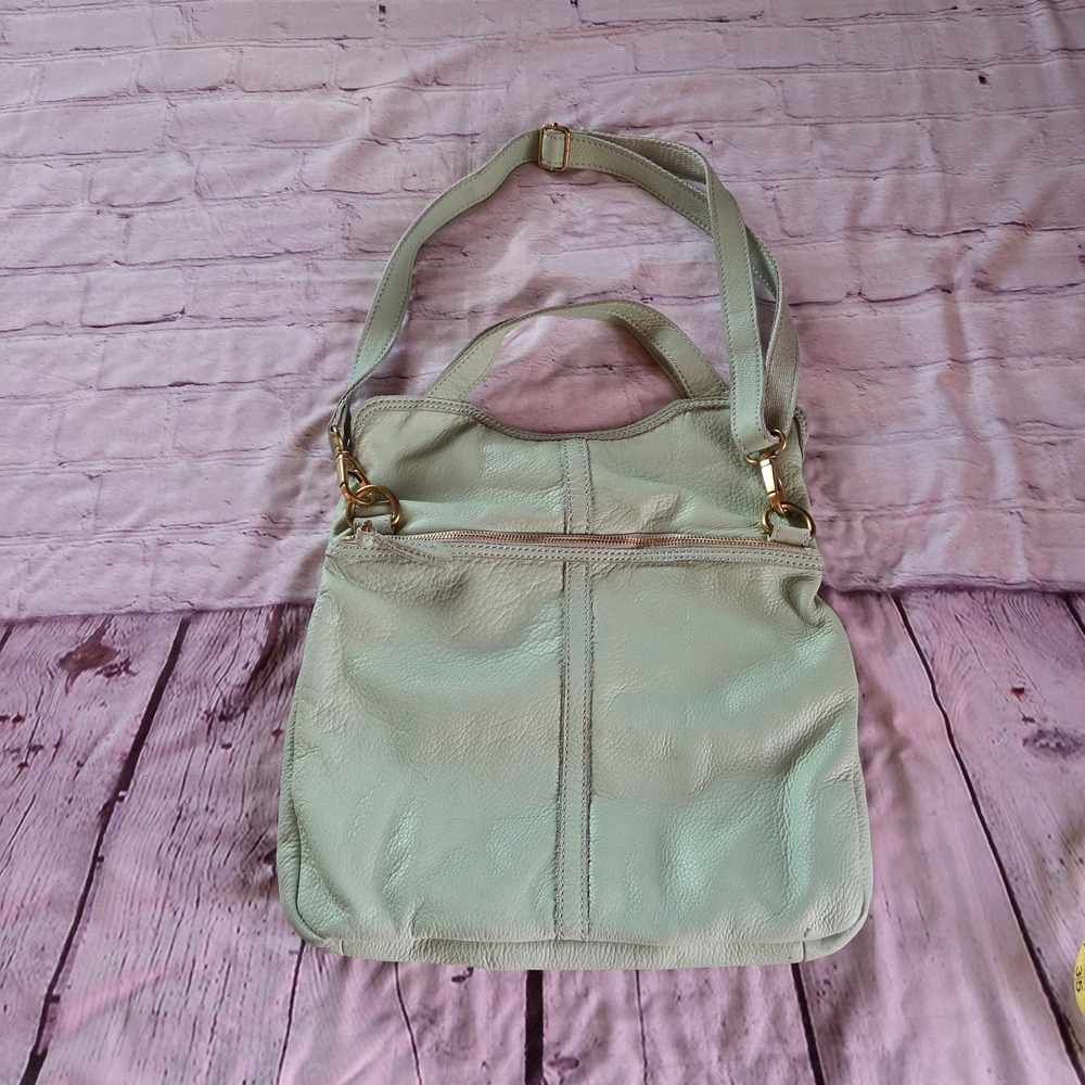 Fossil Erin Soft Leather Shoulder Tote - Pastel Mint Green Convertible Foldover